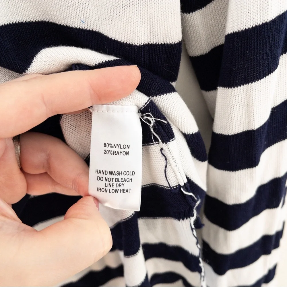 Lulu's Navy White Split Neck Flare Sleeve Stripe Crop Sweater Capsule Minimalist